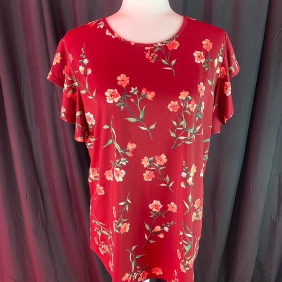 Maroon floral butterfly sleeve shirt XXL - Picture 2 of 8